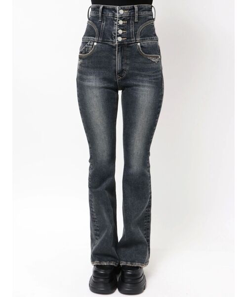セール】スーパーハイウエストフレアパギンス（デニムパンツ