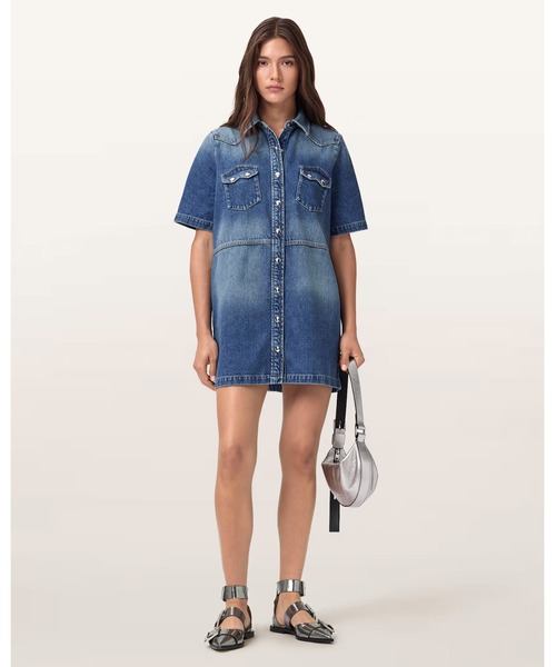 ALLSAINTS(オールセインツ)の「ROCK DENIM MINI DRESS | ROCK デニム ミニ ドレス・ワンピース(シャツワンピース・レディース・インディゴブルー・10/6/4/8)」の1枚目の写真