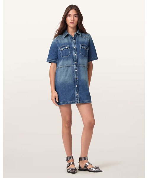ALLSAINTS(オールセインツ)の「ROCK DENIM MINI DRESS | ROCK デニム ミニ ドレス・ワンピース(シャツワンピース・レディース・インディゴブルー・10/6/4/8)」の3枚目の写真