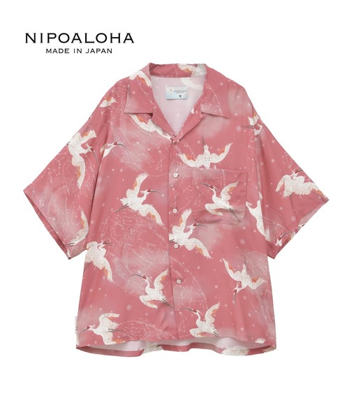 NIPOALOHA（ニポアロハ）の「【NIPOALOHA】"朱鷺-TOKI" SHORT SLEEVE SHIRT（シャツ/ブラウス・レディース・ブラック/レッド・MEDIUM/SMALL）」の2枚目の写真