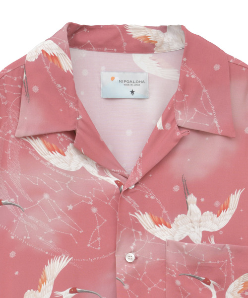 NIPOALOHA（ニポアロハ）の「【NIPOALOHA】"朱鷺-TOKI" SHORT SLEEVE SHIRT（シャツ/ブラウス・レディース・ブラック/レッド・MEDIUM/SMALL）」の4枚目の写真