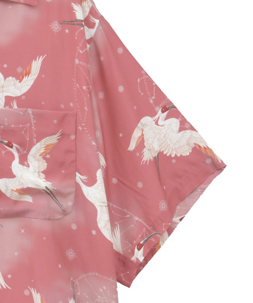 NIPOALOHA（ニポアロハ）の「【NIPOALOHA】"朱鷺-TOKI" SHORT SLEEVE SHIRT（シャツ/ブラウス・レディース・ブラック/レッド・MEDIUM/SMALL）」の5枚目の写真