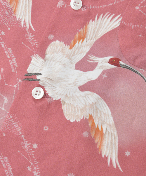 NIPOALOHA（ニポアロハ）の「【NIPOALOHA】"朱鷺-TOKI" SHORT SLEEVE SHIRT（シャツ/ブラウス・レディース・ブラック/レッド・MEDIUM/SMALL）」の7枚目の写真