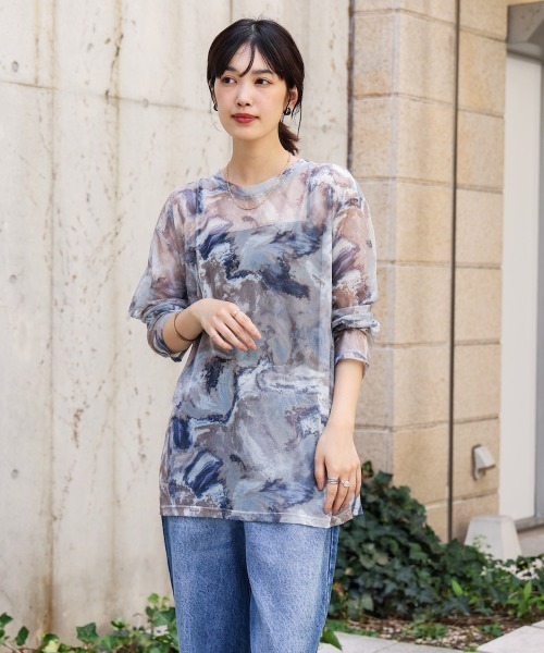 Bou Jeloud(ブージュルード)の「ニュアンス柄シアーインナー(Tシャツ/カットソー・レディース・カーキ/ブルー/ブラック・FREE)」の10枚目の写真