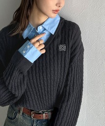 mily bilet（ミウィビレット）の「【mily bilet】一枚着るだけで、重ね着風。シャツレイヤード風ロゴ刺繍リブニットプルオーバー（長袖）（ニット/セーター）」