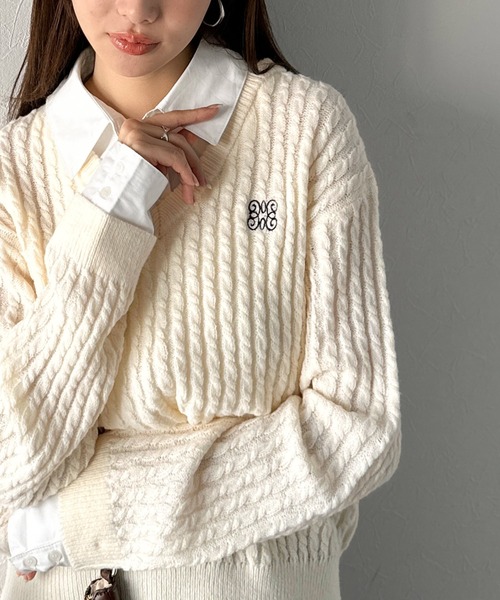 mily bilet(ミウィビレット)の「【mily bilet】一枚着るだけで、重ね着風。シャツレイヤード風ロゴ刺繍リブニットプルオーバー(長袖)(ニット/セーター・レディース・アイボリー/ブラウン/ネイビー/チャコールグレー・LARGE/MEDIUM/SMALL/X-LARGE)」の22枚目の写真