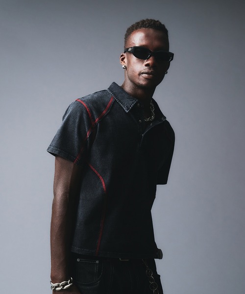 ANDER HUNK（アンダーハンク）の「Metal Button Stitch Design Polo / メタルボタンステッチデザインポロ（ポロシャツ・メンズ・ブラック/グレー・MEDIUM/LARGE）」の8枚目の写真