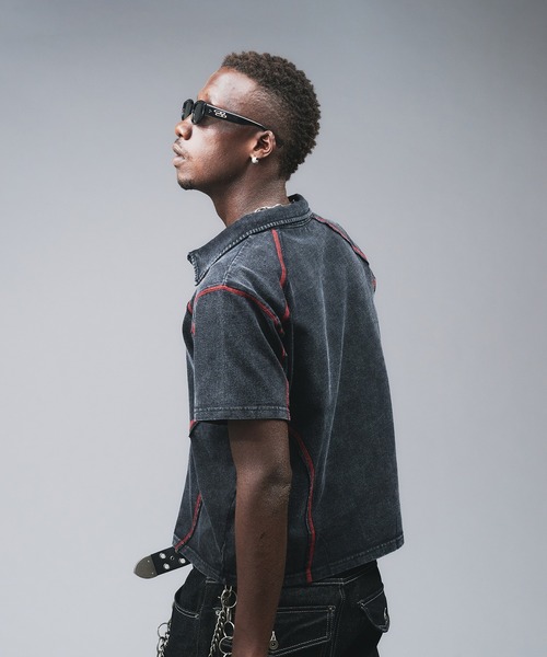 ANDER HUNK（アンダーハンク）の「Metal Button Stitch Design Polo / メタルボタンステッチデザインポロ（ポロシャツ・メンズ・ブラック/グレー・MEDIUM/LARGE）」の9枚目の写真