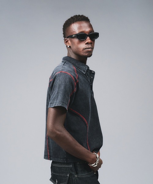 ANDER HUNK（アンダーハンク）の「Metal Button Stitch Design Polo / メタルボタンステッチデザインポロ（ポロシャツ・メンズ・ブラック/グレー・MEDIUM/LARGE）」の10枚目の写真