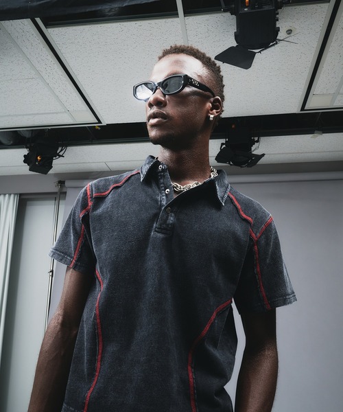 ANDER HUNK（アンダーハンク）の「Metal Button Stitch Design Polo / メタルボタンステッチデザインポロ（ポロシャツ・メンズ・ブラック/グレー・MEDIUM/LARGE）」の11枚目の写真