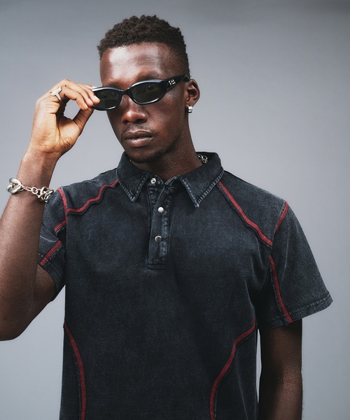 ANDER HUNK（アンダーハンク）の「Metal Button Stitch Design Polo / メタルボタンステッチデザインポロ（ポロシャツ・メンズ・ブラック/グレー・MEDIUM/LARGE）」の18枚目の写真