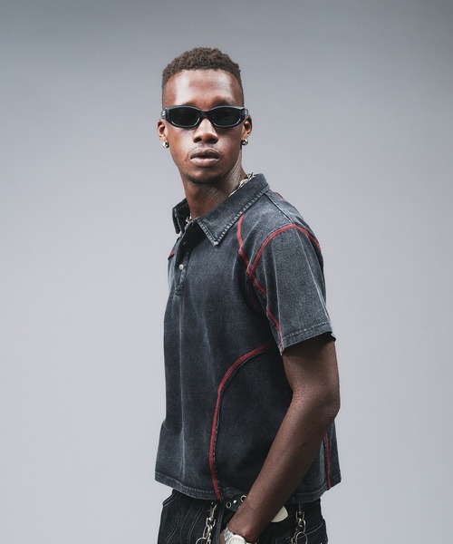 ANDER HUNK（アンダーハンク）の「Metal Button Stitch Design Polo / メタルボタンステッチデザインポロ（ポロシャツ・メンズ・ブラック/グレー・MEDIUM/LARGE）」の6枚目の写真