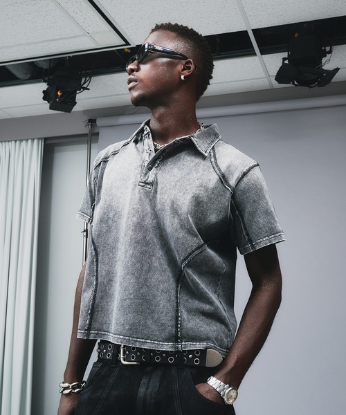 ANDER HUNK（アンダーハンク）の「Metal Button Stitch Design Polo / メタルボタンステッチデザインポロ（ポロシャツ・メンズ・ブラック/グレー・MEDIUM/LARGE）」の19枚目の写真