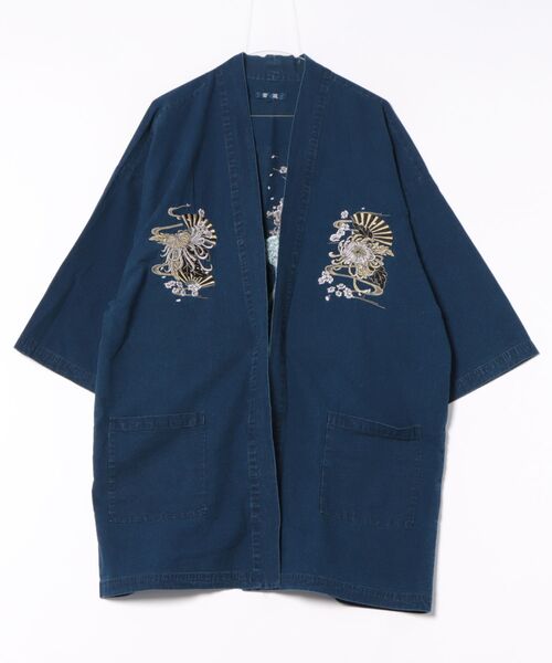8(eight)(エイト)の「和柄刺繍デニム法被(浴衣・メンズ・ブラック/ネイビー/ブルー・FREE)」の2枚目の写真