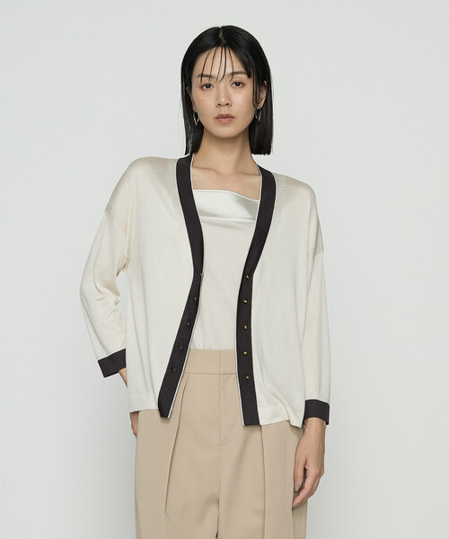 COMME CA（コムサ）の「シルキー天竺ニット バイカラーカーディガン（カーディガン/ボレロ・レディース・キナリ/ブラック・9号/11号）」の11枚目の写真