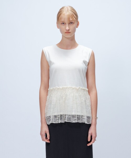 cloenc(クロエンス)の「【マシンウォッシュ】レースペプラムカットソー(Tシャツ/カットソー・レディース・オフホワイト/ブラック・02)」の7枚目の写真