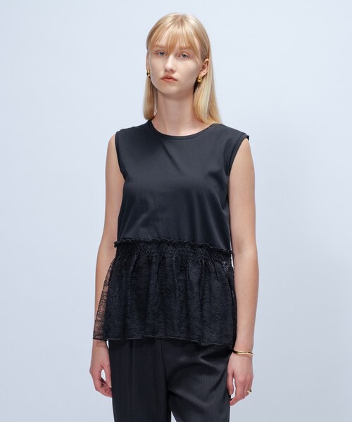 cloenc(クロエンス)の「【マシンウォッシュ】レースペプラムカットソー(Tシャツ/カットソー・レディース・オフホワイト/ブラック・02)」の14枚目の写真