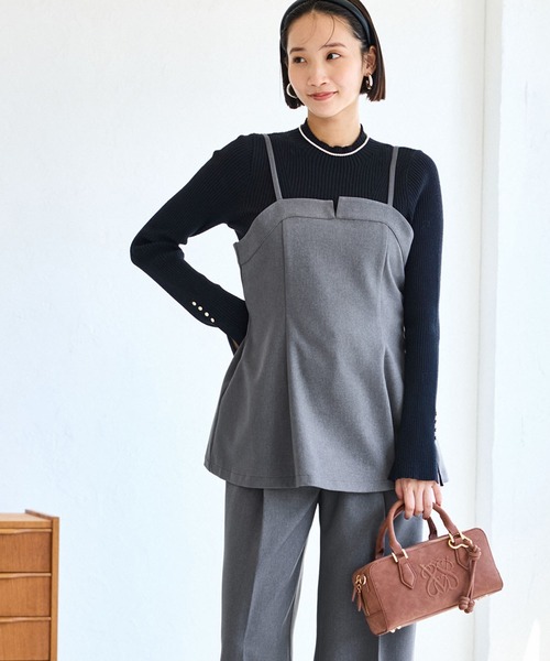 VIS(ビス)の「【美easy】ウーリッシュチュニック丈ビスチェ【セットアップ対応/洗える】(キャミソール・レディース・ダークブラウン/ベージュ系その他2/ブラック/グレー・FREE)」の1枚目の写真