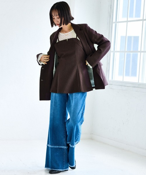 VIS(ビス)の「【美easy】ウーリッシュチュニック丈ビスチェ【セットアップ対応/洗える】(キャミソール・レディース・ダークブラウン/ベージュ系その他2/ブラック/グレー・FREE)」の6枚目の写真