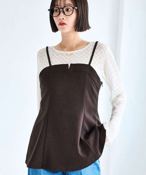 VIS(ビス)の「【美easy】ウーリッシュチュニック丈ビスチェ【セットアップ対応/洗える】(キャミソール・レディース・ダークブラウン/ベージュ系その他2/ブラック/グレー・FREE)」の7枚目の写真
