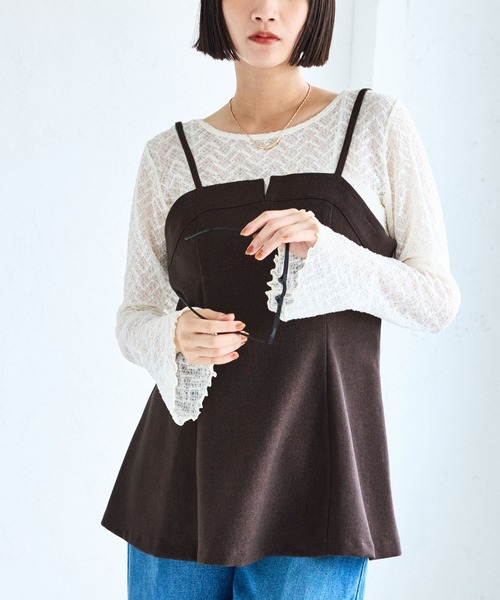 VIS(ビス)の「【美easy】ウーリッシュチュニック丈ビスチェ【セットアップ対応/洗える】(キャミソール・レディース・ダークブラウン/ベージュ系その他2/ブラック/グレー・FREE)」の9枚目の写真