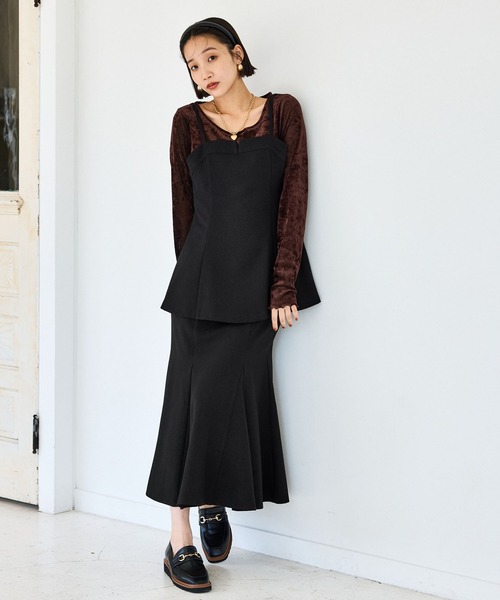 VIS(ビス)の「【美easy】ウーリッシュチュニック丈ビスチェ【セットアップ対応/洗える】(キャミソール・レディース・ダークブラウン/ベージュ系その他2/ブラック/グレー・FREE)」の10枚目の写真