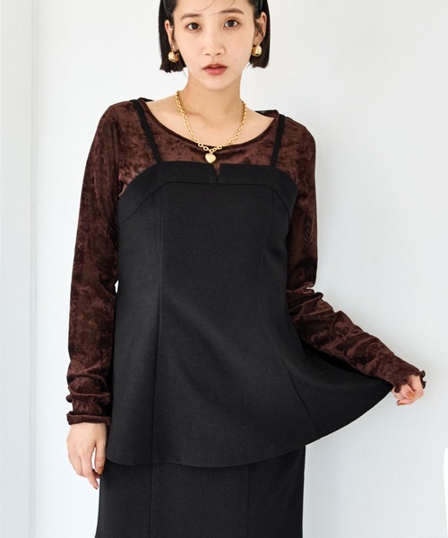 VIS(ビス)の「【美easy】ウーリッシュチュニック丈ビスチェ【セットアップ対応/洗える】(キャミソール・レディース・ダークブラウン/ベージュ系その他2/ブラック/グレー・FREE)」の11枚目の写真