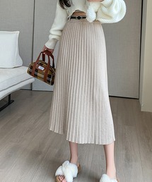 ベルト付き ニット プリーツ ロング スカート