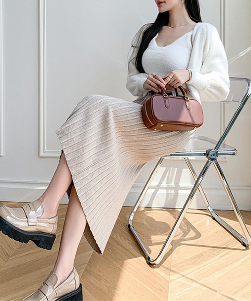 Lace Ladies（レースレディース）の「ベルト付き ニット プリーツ ロング スカート（スカート・レディース・ブラック/アイボリー/グレイッシュベージュ/グレー・FREE）」の20枚目の写真