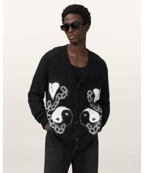 ALLSAINTS(オールセインツ)の「REFLECTION OVERSIZED CARDIGAN | REFLECTION オーバーサイズ カーディガン(カーディガン/ボレロ・メンズ・ブラック×ホワイト・XL/L/M/S/XS)」の1枚目の写真
