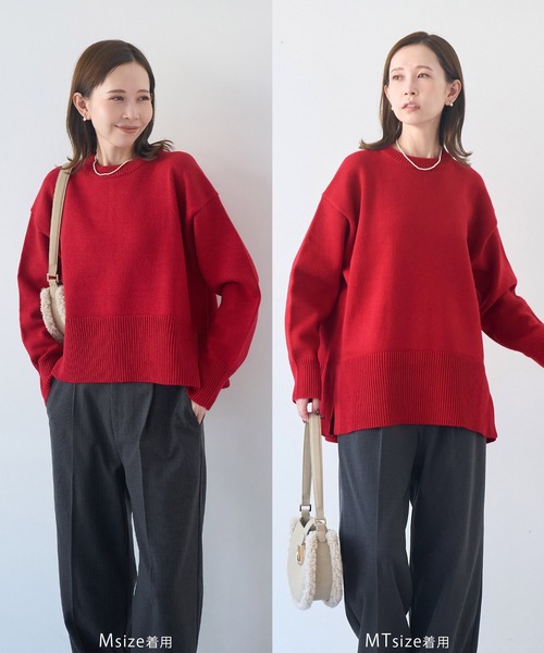 ROPE' PICNIC(ロペピクニック)の「【新色追加】着丈が選べるクルーネックサイドスリットニットプルオーバー/イージーケア(ニット/セーター・レディース・ブラック/ライトグレー/レッド/キナリ/ラベンダー/ホワイト系その他5/ブルー/ダークブラウン・M/TM)」の8枚目の写真