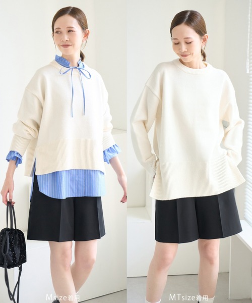 ROPE' PICNIC(ロペピクニック)の「【新色追加】着丈が選べるクルーネックサイドスリットニットプルオーバー/イージーケア(ニット/セーター・レディース・ブラック/ライトグレー/レッド/キナリ/ラベンダー/ホワイト系その他5/ブルー/ダークブラウン・M/TM)」の2枚目の写真