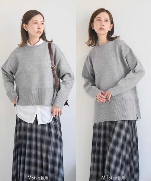 ROPE' PICNIC(ロペピクニック)の「【新色追加】着丈が選べるクルーネックサイドスリットニットプルオーバー/イージーケア(ニット/セーター・レディース・ブラック/ライトグレー/レッド/キナリ/ラベンダー/ホワイト系その他5/ブルー/ダークブラウン・M/TM)」の5枚目の写真