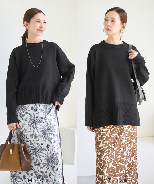 ROPE' PICNIC(ロペピクニック)の「【新色追加】着丈が選べるクルーネックサイドスリットニットプルオーバー/イージーケア(ニット/セーター・レディース・ブラック/ライトグレー/レッド/キナリ/ラベンダー/ホワイト系その他5/ブルー/ダークブラウン・M/TM)」の4枚目の写真