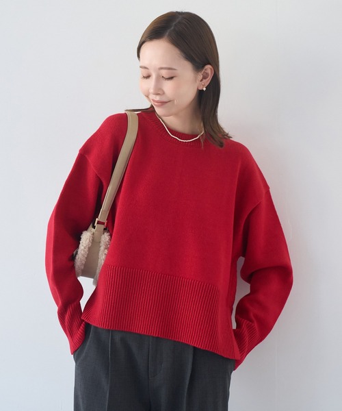 セール】着丈が選べるクルーネックサイドスリットニットプルオーバー