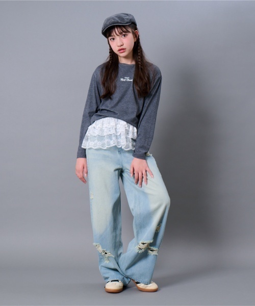 by LOVEiT（バイラビット）の「ミニロゴロング丈Tシャツ（Tシャツ/カットソー・キッズ・オフホワイト/チャコール/ホワイト系その他・130cm/120cm/140cm/150cm/160cm）」の4枚目の写真