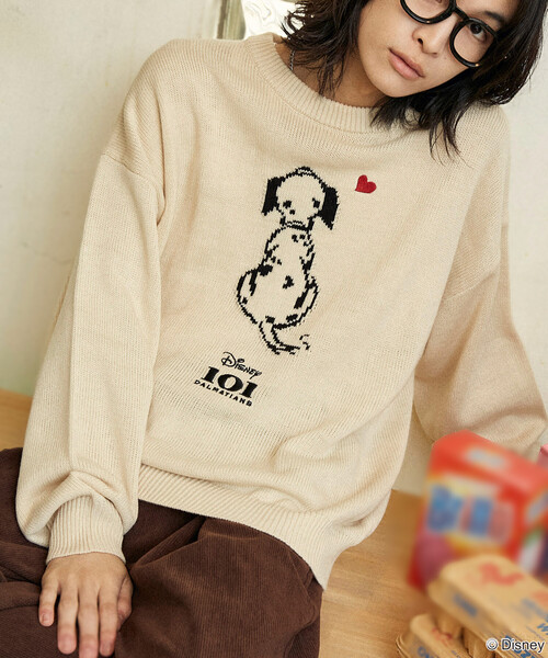 F485 used Disney ディズニー 101匹 わんちゃん ニット 特価/未使用【サイズ=L】Disney/×Little Polpa/ディズニー/101匹わん