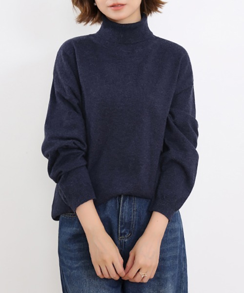 ONEP STAR(ワンピスター)の「カシミヤタッチタートルネックニット(ニット/セーター・レディース・グレー/オフホワイト/ブルー/レモンイエロー/ブラック/ホワイト×ブラック/グレイッシュベージュ/ダークブラウン/ブラウン/ピンク/グリーン/ワインレッド/ベージュ/パープル/オレンジ/ミント/モカ/オートミール/ダークブルー/チョコ/テラコッタ・FREE)」の16枚目の写真