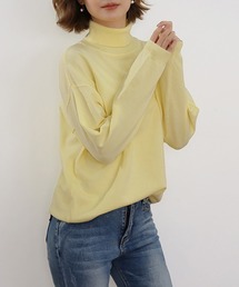 伊太利屋 長袖ニット ハイネック 黄色 イエロー F カシミヤ混 シルク混 プレミアムカシミヤ・クルーネックセーター/40代50代からの