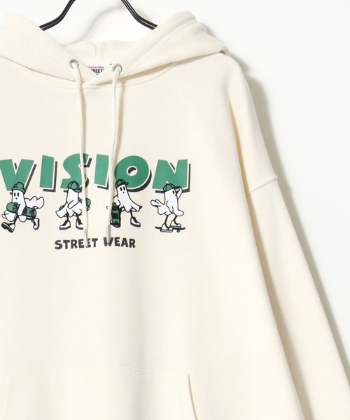 VISION STREET WEAR（ヴィジョンストリートウェア）の「VISION STREET WEAR/ヴィジョンストリートウェア オーバーサイズ 裏毛 ゴーストロゴプリント スウェット パーカー/レディース メンズ（パーカー・メンズ・オフホワイト/チャコールグレー/ワイン・L/M/LL）」の11枚目の写真