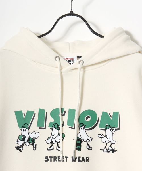 VISION STREET WEAR（ヴィジョンストリートウェア）の「VISION STREET WEAR/ヴィジョンストリートウェア オーバーサイズ 裏毛 ゴーストロゴプリント スウェット パーカー/レディース メンズ（パーカー・メンズ・オフホワイト/チャコールグレー/ワイン・L/M/LL）」の4枚目の写真