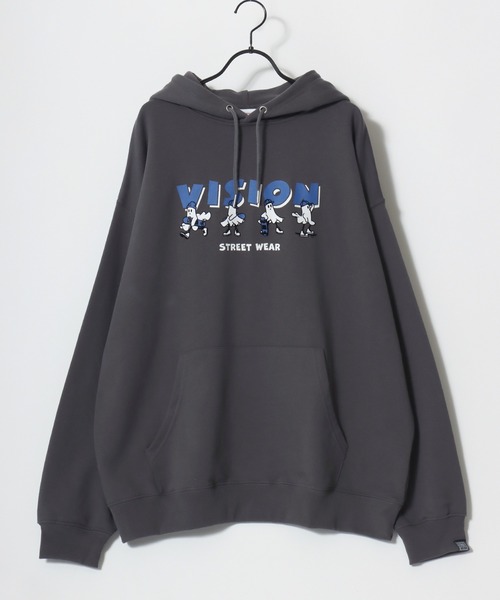 VISION STREET WEAR（ヴィジョンストリートウェア）の「VISION STREET WEAR/ヴィジョンストリートウェア オーバーサイズ 裏毛 ゴーストロゴプリント スウェット パーカー/レディース メンズ（パーカー・メンズ・オフホワイト/チャコールグレー/ワイン・L/M/LL）」の15枚目の写真