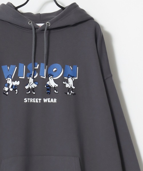 VISION STREET WEAR（ヴィジョンストリートウェア）の「VISION STREET WEAR/ヴィジョンストリートウェア オーバーサイズ 裏毛 ゴーストロゴプリント スウェット パーカー/レディース メンズ（パーカー・メンズ・オフホワイト/チャコールグレー/ワイン・L/M/LL）」の12枚目の写真