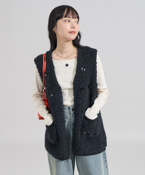 FREAK'S STORE(フリークスストア)の「フラワービジュー ニットベスト(ベスト・レディース・ライトグレー/オフホワイト/ブラック・フリ-)」の13枚目の写真