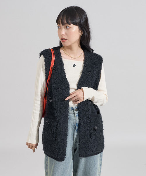 FREAK'S STORE(フリークスストア)の「フラワービジュー ニットベスト(ベスト・レディース・ライトグレー/オフホワイト/ブラック・フリ-)」の8枚目の写真