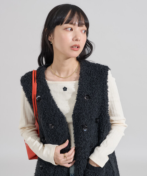FREAK'S STORE(フリークスストア)の「フラワービジュー ニットベスト(ベスト・レディース・ライトグレー/オフホワイト/ブラック・フリ-)」の10枚目の写真