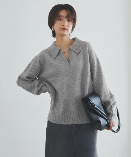 RASW(ラス)の「ウールミックススキッパーポロニット(ニット/セーター・レディース・ブラウン/杢グレー・L/M)」の20枚目の写真