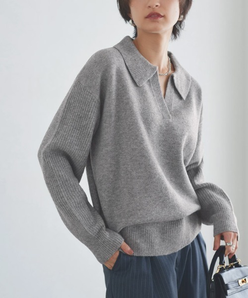 RASW(ラス)の「ウールミックススキッパーポロニット(ニット/セーター・レディース・ブラウン/杢グレー・L/M)」の21枚目の写真
