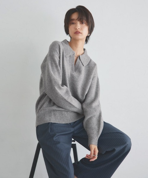 RASW(ラス)の「ウールミックススキッパーポロニット(ニット/セーター・レディース・ブラウン/杢グレー・L/M)」の22枚目の写真