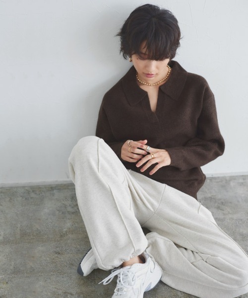 RASW(ラス)の「ウールミックススキッパーポロニット(ニット/セーター・レディース・ブラウン/杢グレー・L/M)」の18枚目の写真